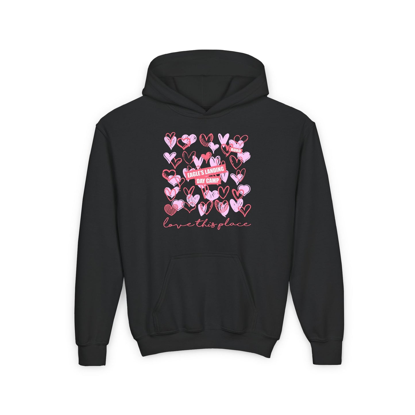 Youth Heavy Blend Hooded Sweatshirt - Love This Place with Heart Design