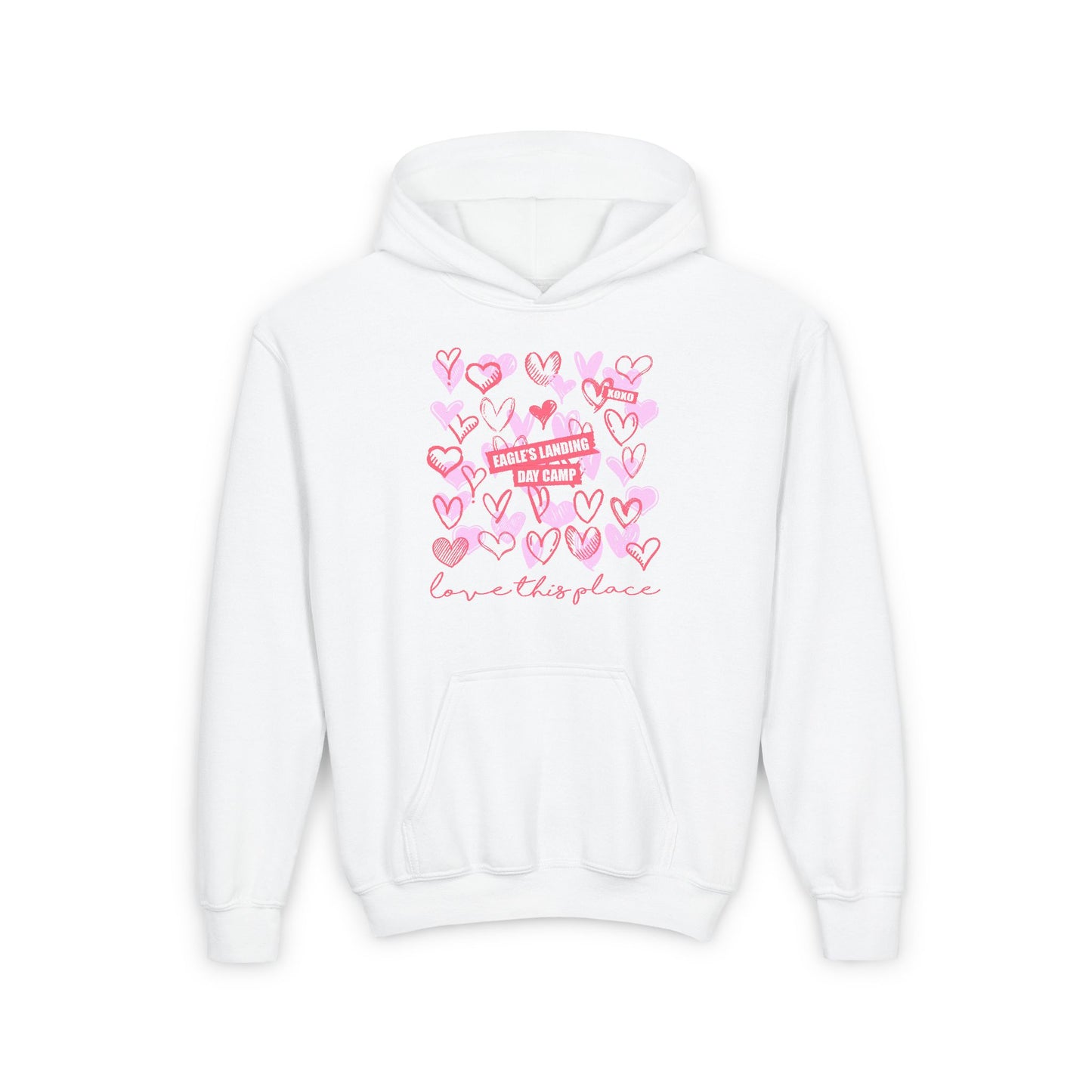Youth Heavy Blend Hooded Sweatshirt - Love This Place with Heart Design