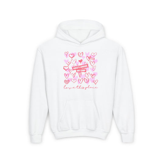 Youth Heavy Blend Hooded Sweatshirt - Love This Place with Heart Design
