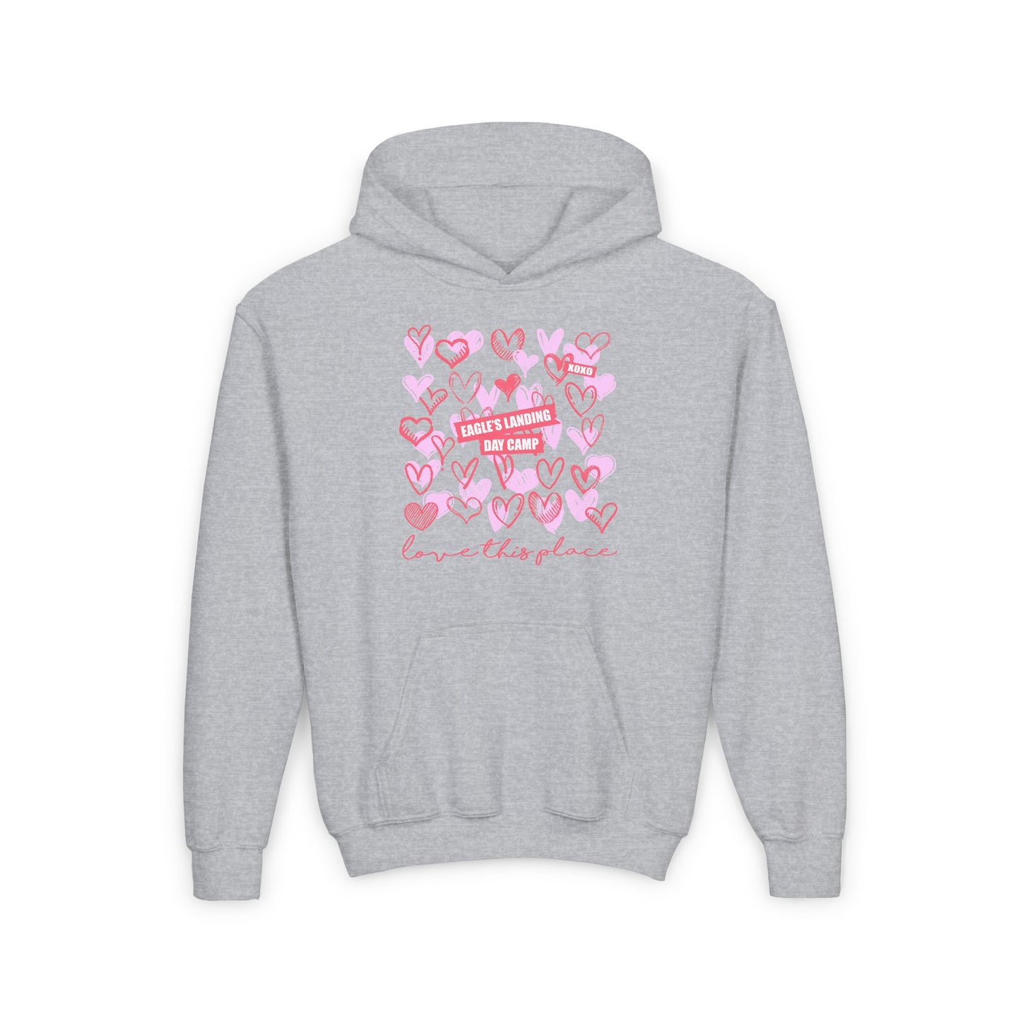 Youth Heavy Blend Hooded Sweatshirt - Love This Place with Heart Design